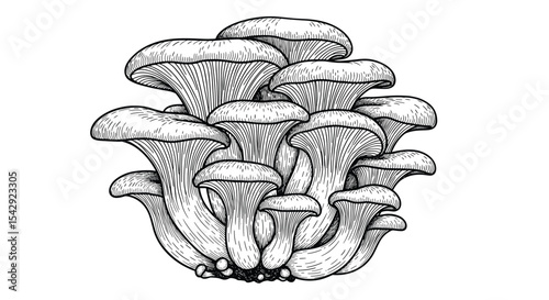 A Collection of Edible Fungi Represented Through a Beautiful Black and White Illustration