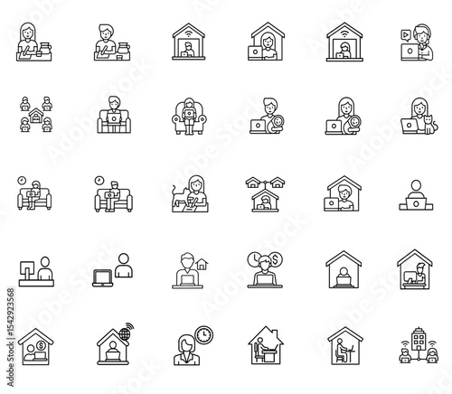 Work From Home Vector Illustration – Remote Job Office Desk Concept