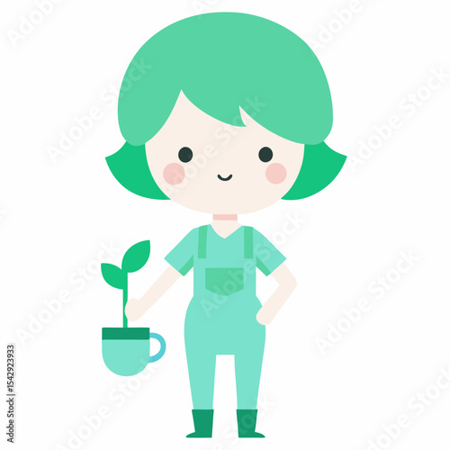 Adorable Girl Gardener Cultivating Growth and Nurturing Plants