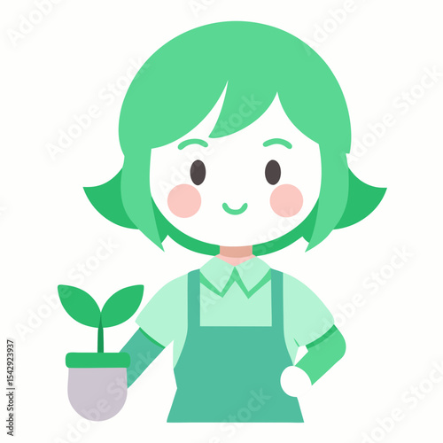 Adorable Girl Gardener Growing Plants and Happiness