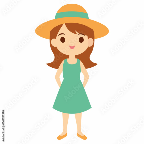 Adorable Girl in Summer Dress and Hat A Sweet Illustration