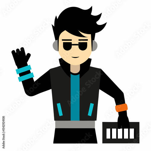 Cool DJ Character Illustration  Music Producer, Synth, Headphones, Beat Maker