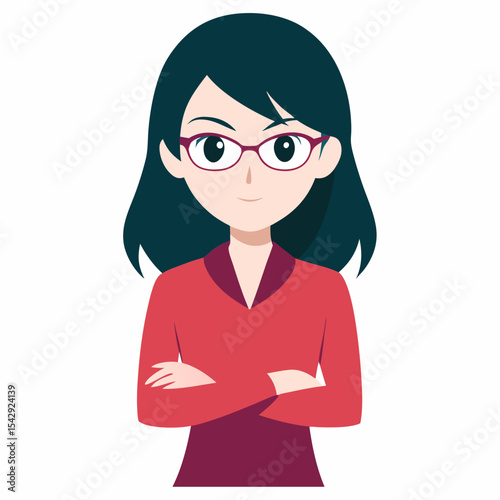 Confident Woman Portrait Anime Style Illustration of a Professional Female Character