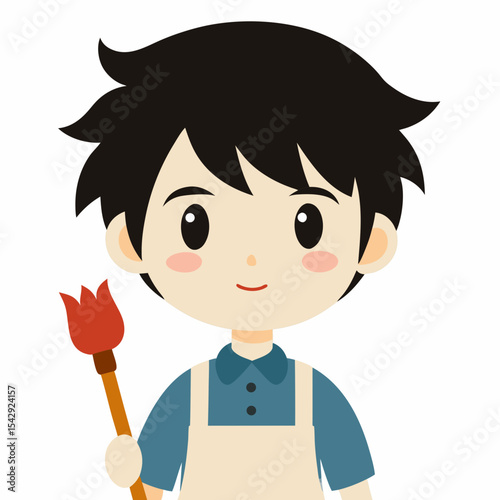 Charming Boy Artist  A Cute Illustration of Young Artistic Talent