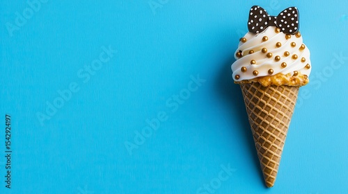 happy father day greeting card with ice cream cone. Delightful celebratory message for a paternal figure featuring a frozen dairy dessert.