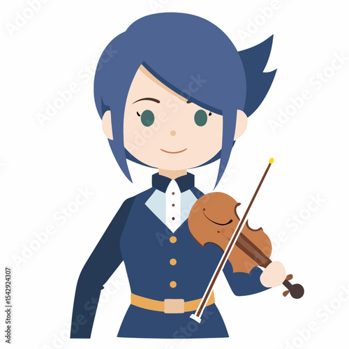 Charming Anime Girl Playing Violin Musical Illustration