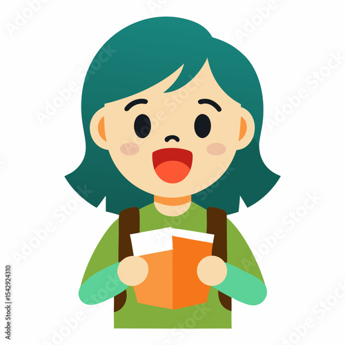 Happy Girl Reading Book Illustration of a Joyful Child with a Book