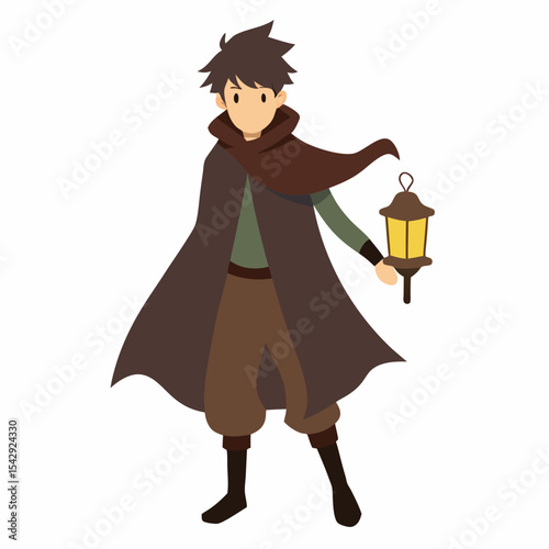 Young Adventurer with Lantern A Fantasy Illustration