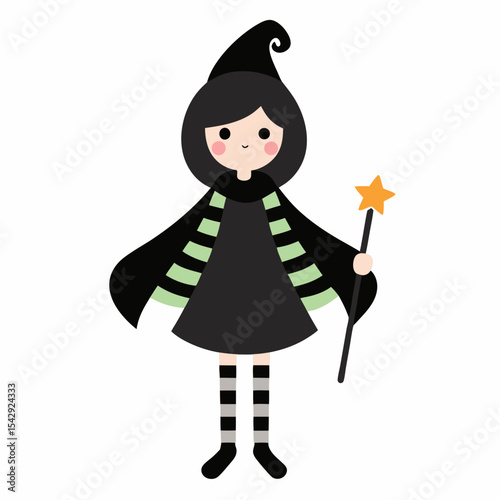 Adorable Little Witch Illustration Halloween Costume Design