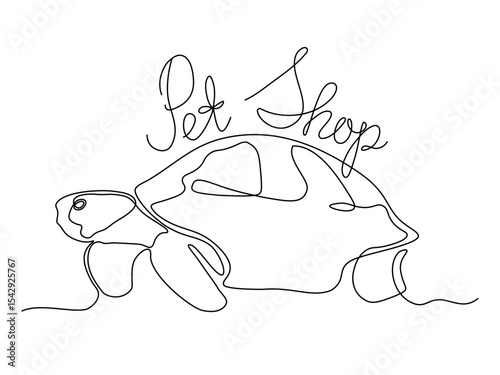 Black and white logo for an animal store, pet shop, turtle. One line handwritten font, continuous single sketch