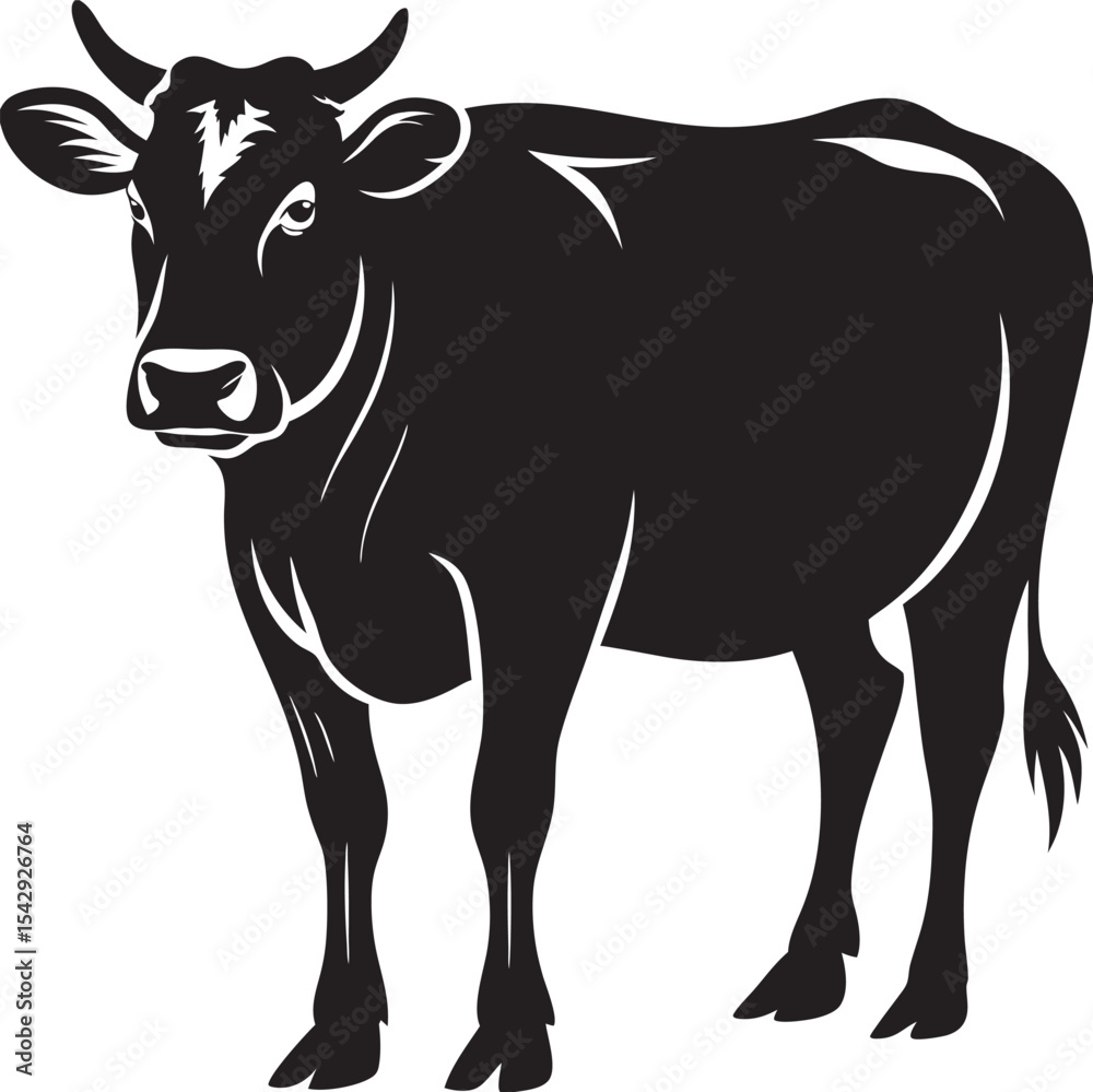 Fototapeta premium Silhouetted black and white cow, perfect for agricultural, food, or design projects.