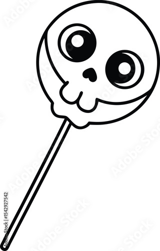 Cute Skull Lollipop Illustration for Halloween in Black and White