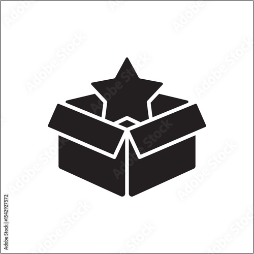 Star inside opened box icon. Reward and achievement icon. Icon symbol of win, victory, achievement, reward, prize. Vector illustration