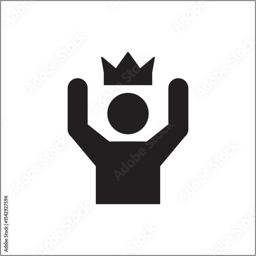 Person obtain a crown icon. Awarded employee icon. Icon symbol of win, victory, achievement, reward, prize. Vector illustration