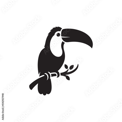 Bold Toucan Vector Silhouette Illustration – Iconic Rainforest Bird with Oversized Bill and Upright Pose, Ideal for Tropical Decor, Wildlife Graphics, Eco Branding, and Artistic Projects

