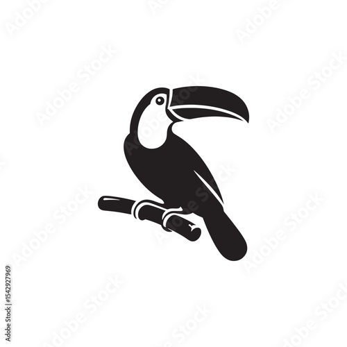 Bold Toucan Vector Silhouette Illustration – Iconic Rainforest Bird with Oversized Bill and Upright Pose, Ideal for Tropical Decor, Wildlife Graphics, Eco Branding, and Artistic Projects

