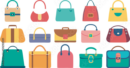 A vibrant collection of women's handbags featuring diverse styles and colors, perfect for adding flair to any fashion look.