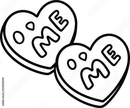 Two Candy Hearts with O ME Message in Black and White