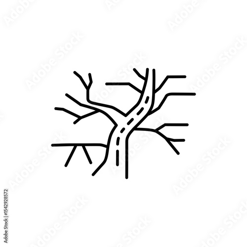 River Delta Branching into Channels Black Line Icon