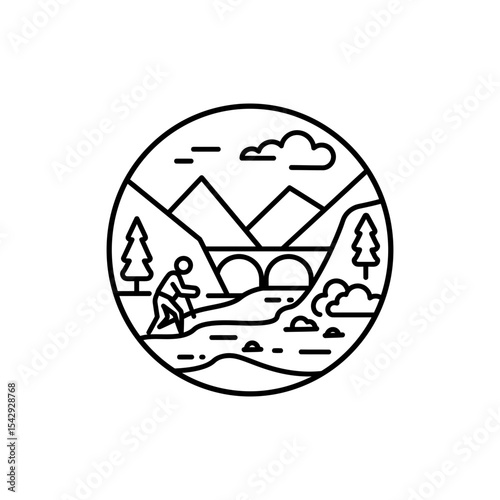 Rivers Meeting Black Line Icon
