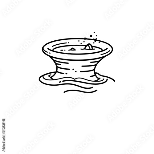 Black Lined Icon of Stylized Whirlpool in River – Top Side View – Aerial Vortex Theme