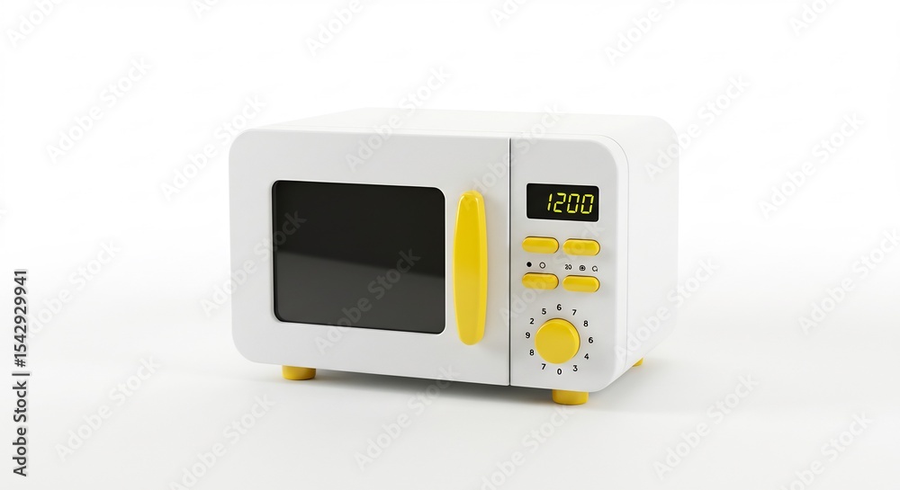 Retro White Yellow Microwave Oven Studio Shot. AI Generated Retro White Yellow Microwave Oven Studio Shot. AI Generated