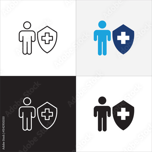 Digital health care icon. Family health insurance symbol. Healthcare icon set. Icon symbol compatible for doctor, clinic, hospital, medical consultation. Vector illustration.