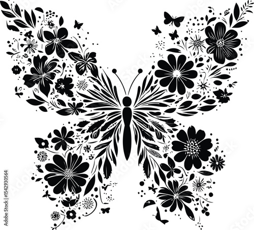 Intricate floral butterfly a symbol of transformation beauty unfolds with nature s artistry in a striking black and
