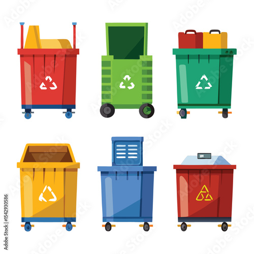 trash compactor set isolated on white background