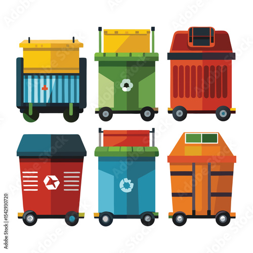 trash compactor set isolated on white background