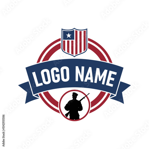 American military soldier logo with shield and rifle