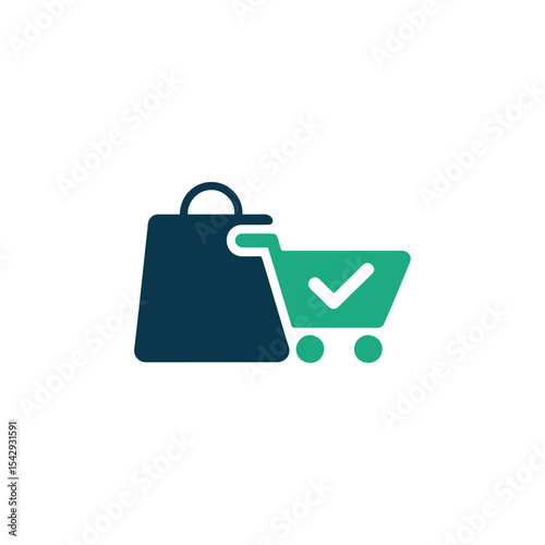 Shopping bag and shopping cart logo with check mark
