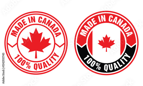 Text Made in Canada with flag. Stamp. Isolated sticker vector template