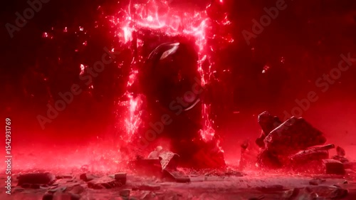 Powerful speaker surrounded by energy and destruction.