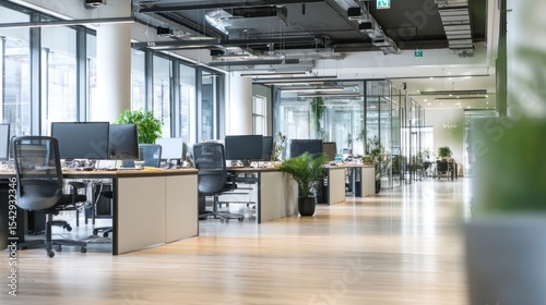 Modern Open Office Workspace With Plants And Natural Light For Virtual Meetings