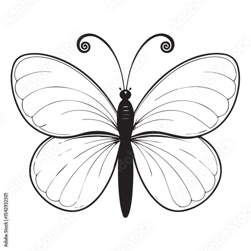 Elegant black and white line art butterfly illustration