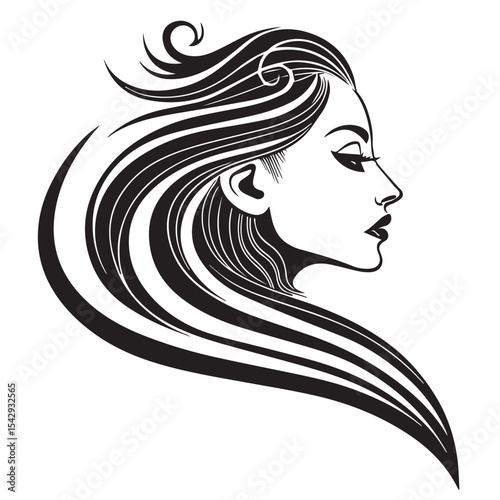Elegant woman profile with flowing black hair