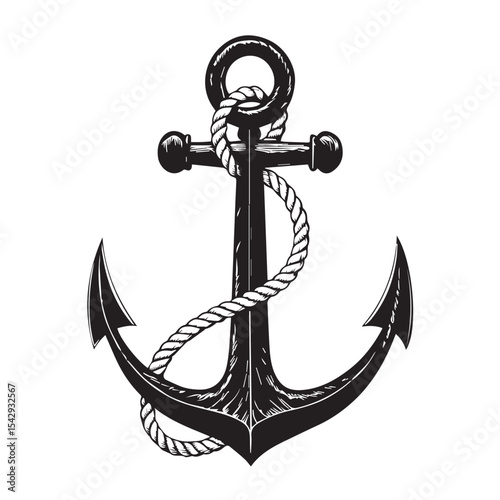 Vintage nautical anchor with rope illustration