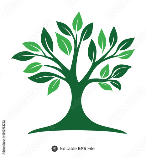 Green Tree Illustration Dark Green Trunk Light Green Leaves