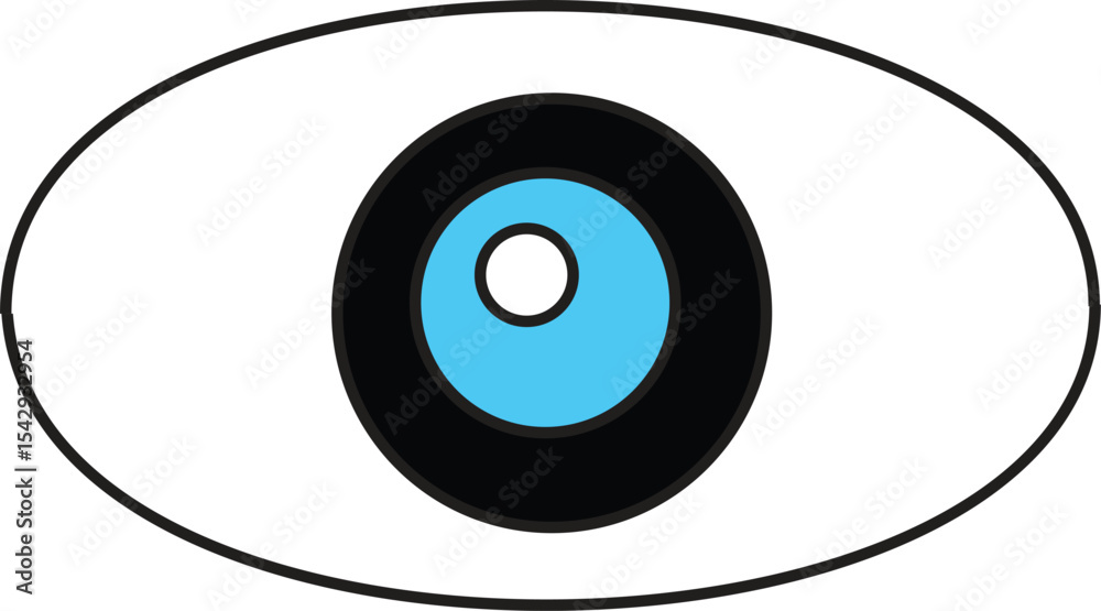 Flat Vector Illustration of Human Eye Icon with Blue Iris – Minimalist Eye Symbol for Vision, Surveillance, and Interface Design Flat Vector Illustration of Human Eye Icon with Blue Iris – Minimalist Eye Symbol for Vision, Surveillance, and Interface Design