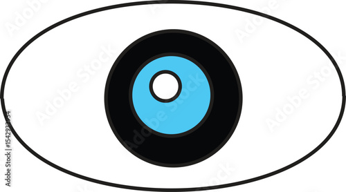 Flat Vector Illustration of Human Eye Icon with Blue Iris – Minimalist Eye Symbol for Vision, Surveillance, and Interface Design