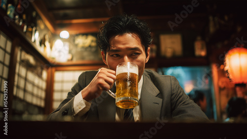 居酒屋で一息つくビジネスマン