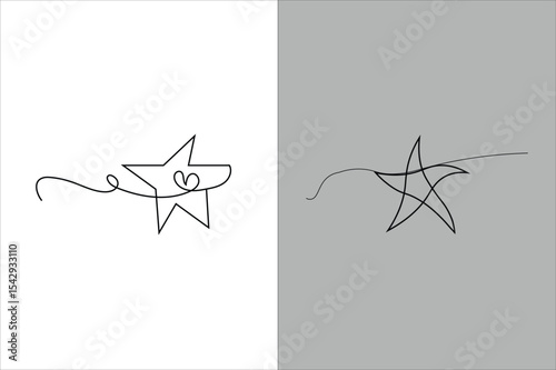 Two Star Illustrations in Continuous Line Style on White and Gray Backgrounds