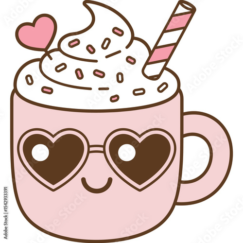 lipart kawaii, mug of hot chocolate with marshmellows, whip cream and sprinkles, soft pastel colour scheme, 