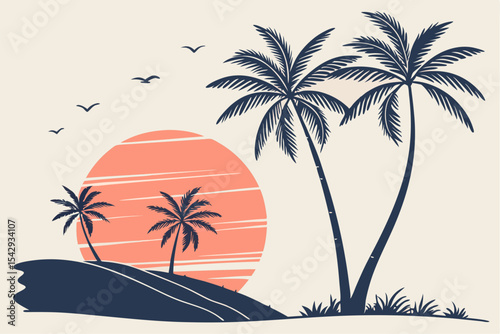 Sunset Palms: Minimal Vector Silhouettes
