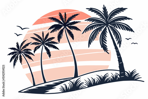 Sunset Palms: Minimal Vector Silhouettes
