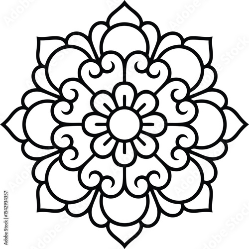 Intricate floral mandala a symbol of mindfulness and serenity radiating peace through its rhythmic patterns presented in