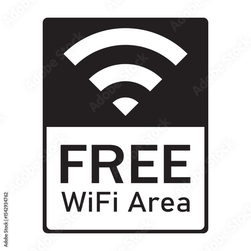Black free WiFi icon vector for wireless internet access. Signal symbol for public Wi-Fi network area.
