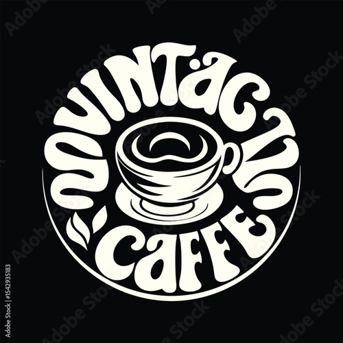 Hand drawn sketch style round badge logo design with coffee theme