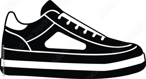Monochrome illustration of a sneaker with laces and thick platform sole